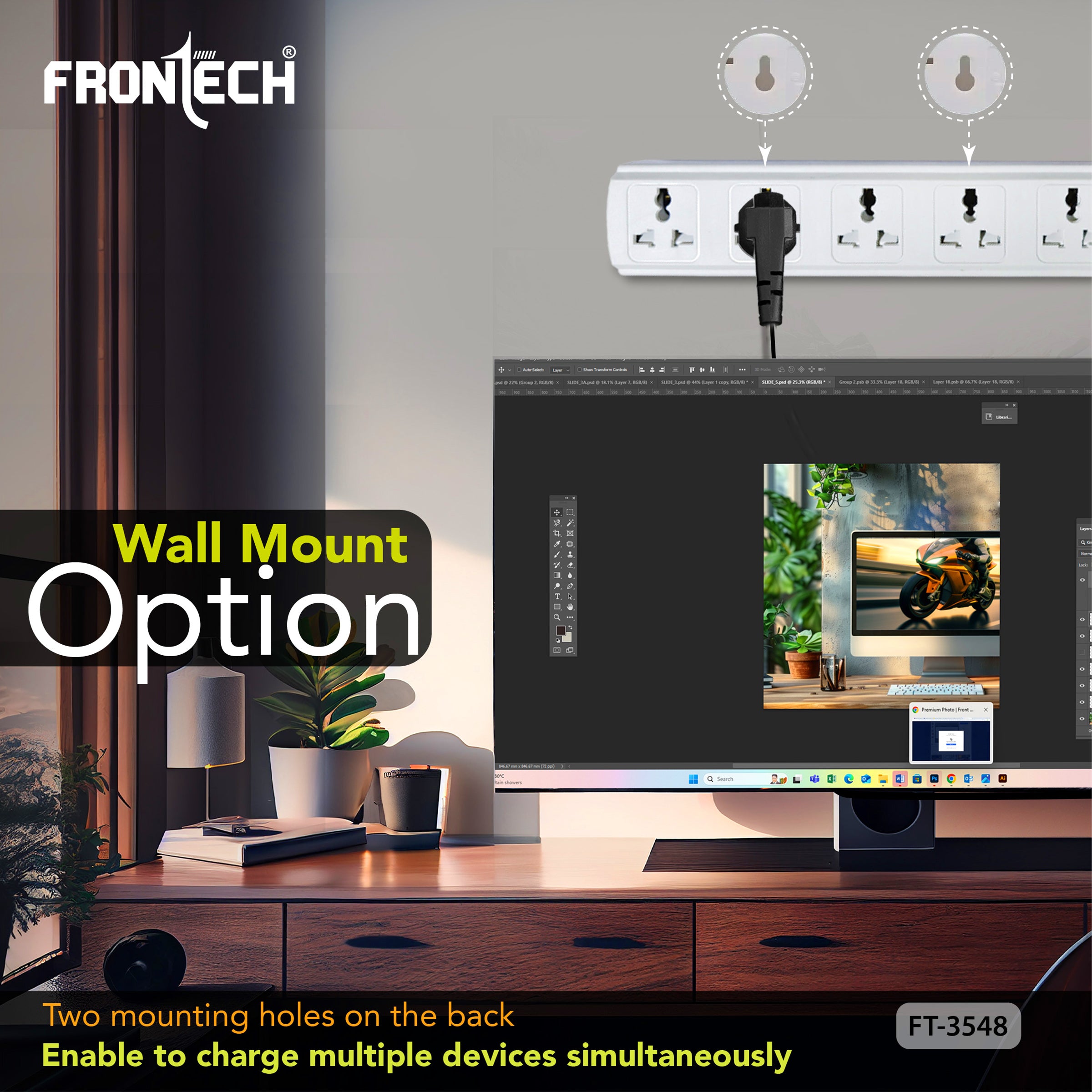 FRONTECH FT-3548 Power Extension Board with 5 Universal Sockets & 1.5M Cable | Multi Plug Extension Cord with Power Safety Switch | 2500W Max Load, Fireproof & Heat Resistant Design | Wall Mount Option for Home, Office & Travel (FT-3548) FRONTECH FT-3548 Power Extension Board with 5 Universal Sockets & 1.5M Cable | Multi Plug Extension Cord with Power Safety Switch | 2500W Max Load, Fireproof & Heat Resistant Design | Wall Mount Option for Home, Office & Travel (FT-3548)